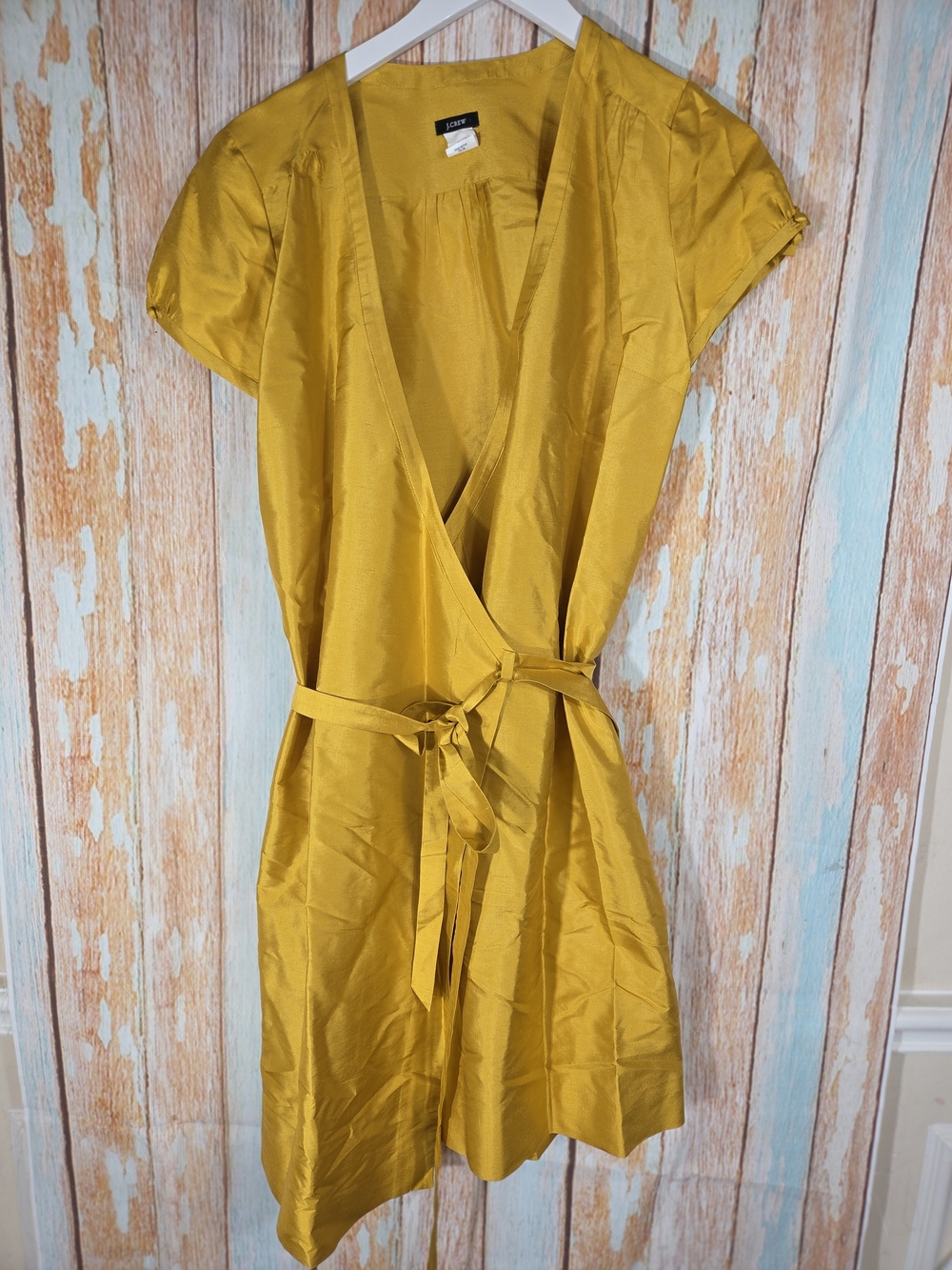 J.Crew 100% Silk Wrap Dress vibrant marigold/mustard yellow Style Y2k 95743. 6